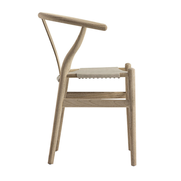 Hansel Dining Chair, Weathered Elm Frame with Light Grey Faux Leather Seat