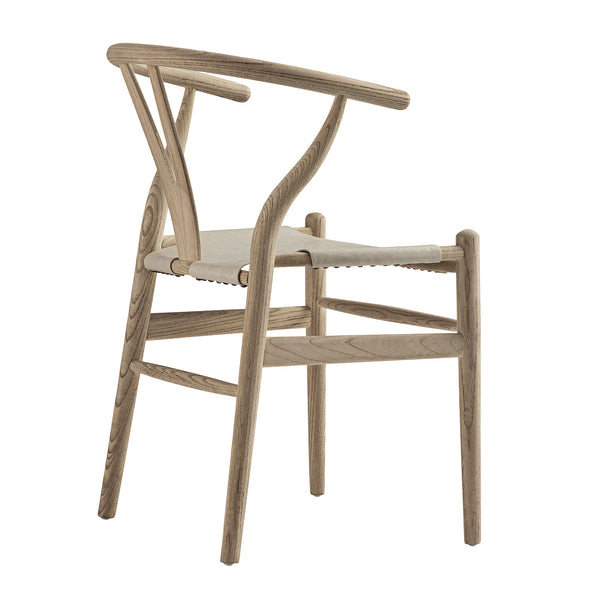 Hansel Dining Chair, Weathered Elm Frame with Light Grey Faux Leather Seat