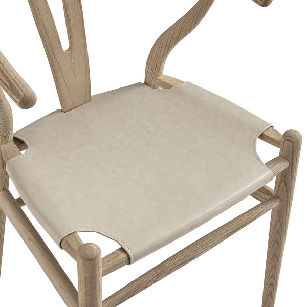 Hansel Dining Chair, Weathered Elm Frame with Light Grey Faux Leather Seat