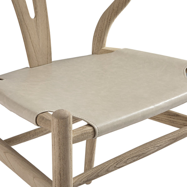 Hansel Dining Chair, Weathered Elm Frame with Light Grey Faux Leather Seat