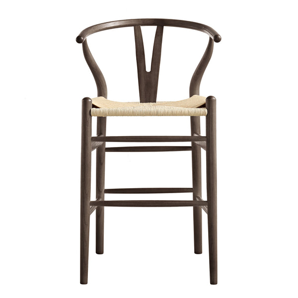 Hansel Wooden Natural Weave Wishbone Counter Stool, Dark Walnut Colour Frame