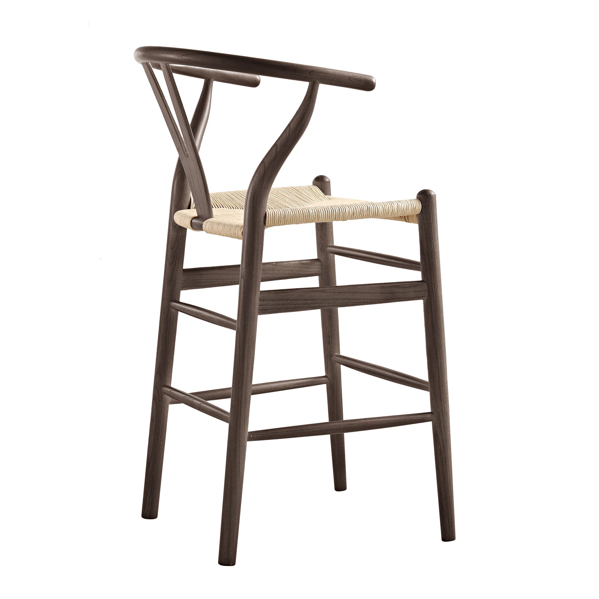 Hansel Wooden Natural Weave Wishbone Counter Stool, Dark Walnut Colour Frame