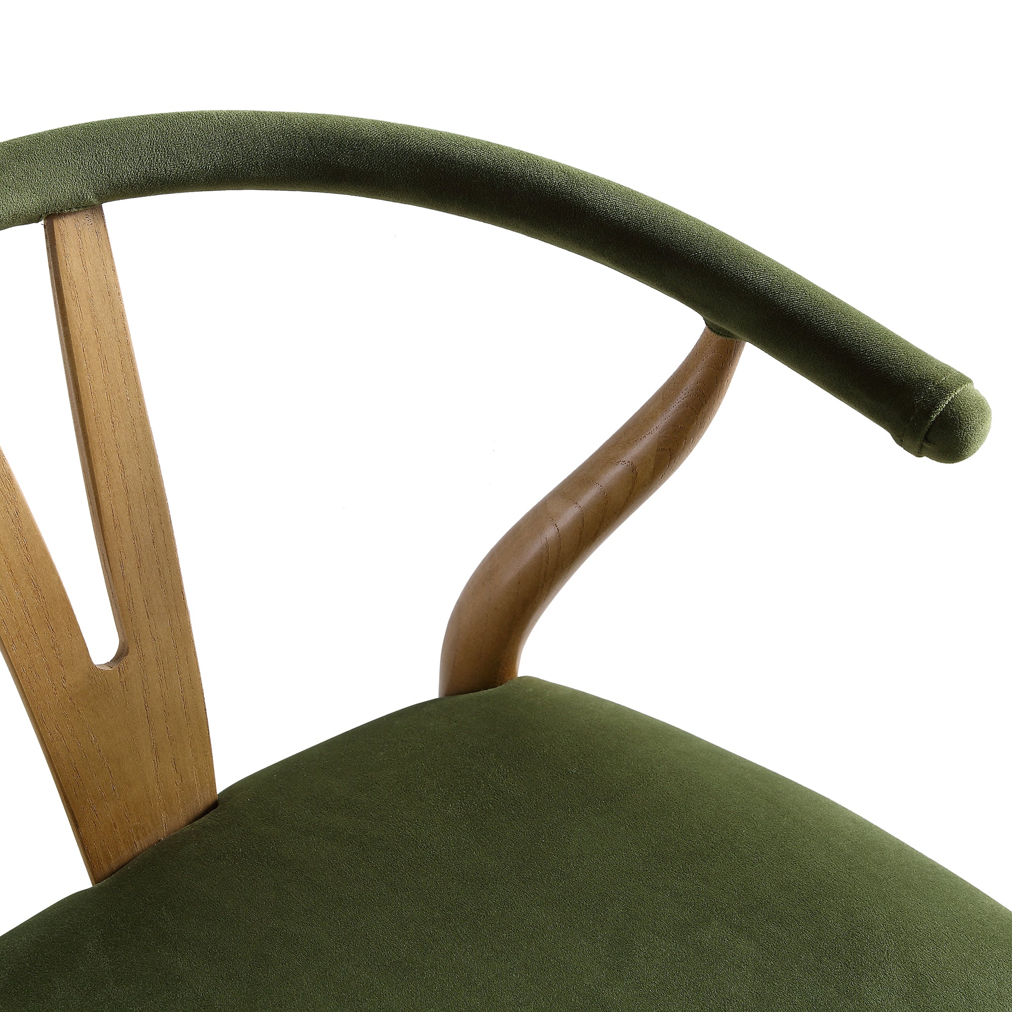 Hansel Upholstered Wishbone Counter Stool, Moss Green Velvet and Light Walnut Frame