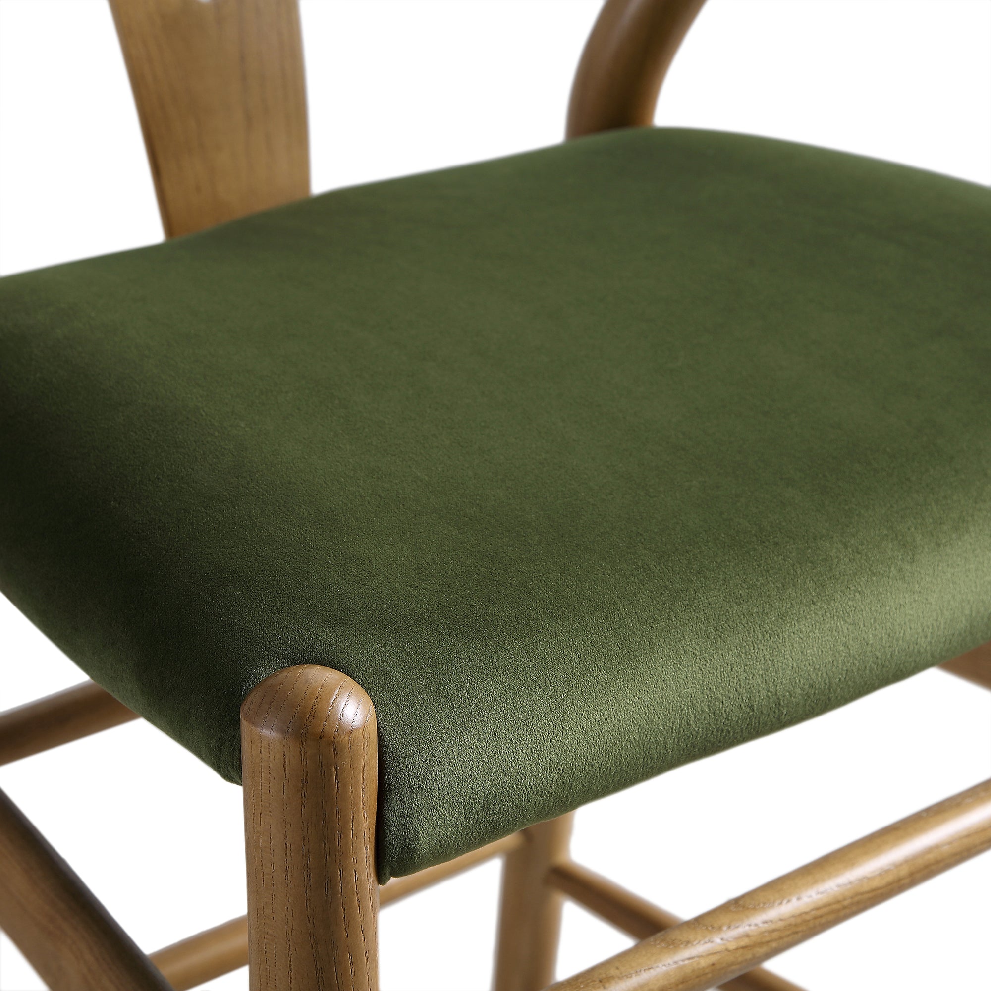 Hansel Upholstered Wishbone Counter Stool, Moss Green Velvet and Light Walnut Frame