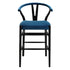 Hansel Upholstered Wishbone Counter Stool, Blue Velvet and Black Frame