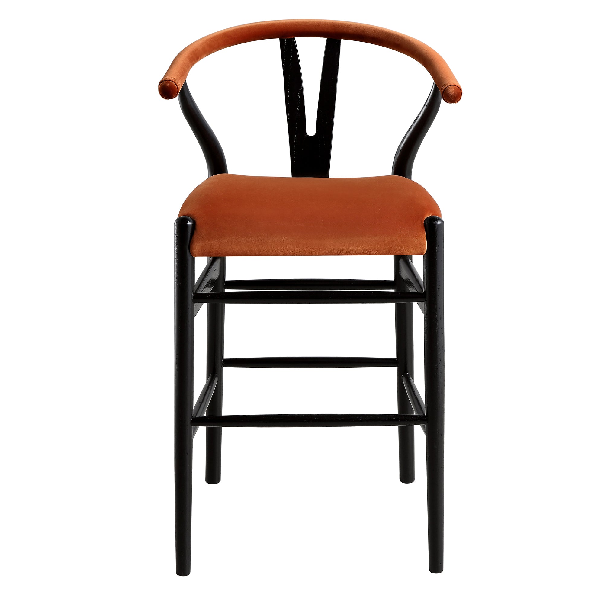 Hansel Upholstered Wishbone Counter Stool, Rust Velvet and Black Frame