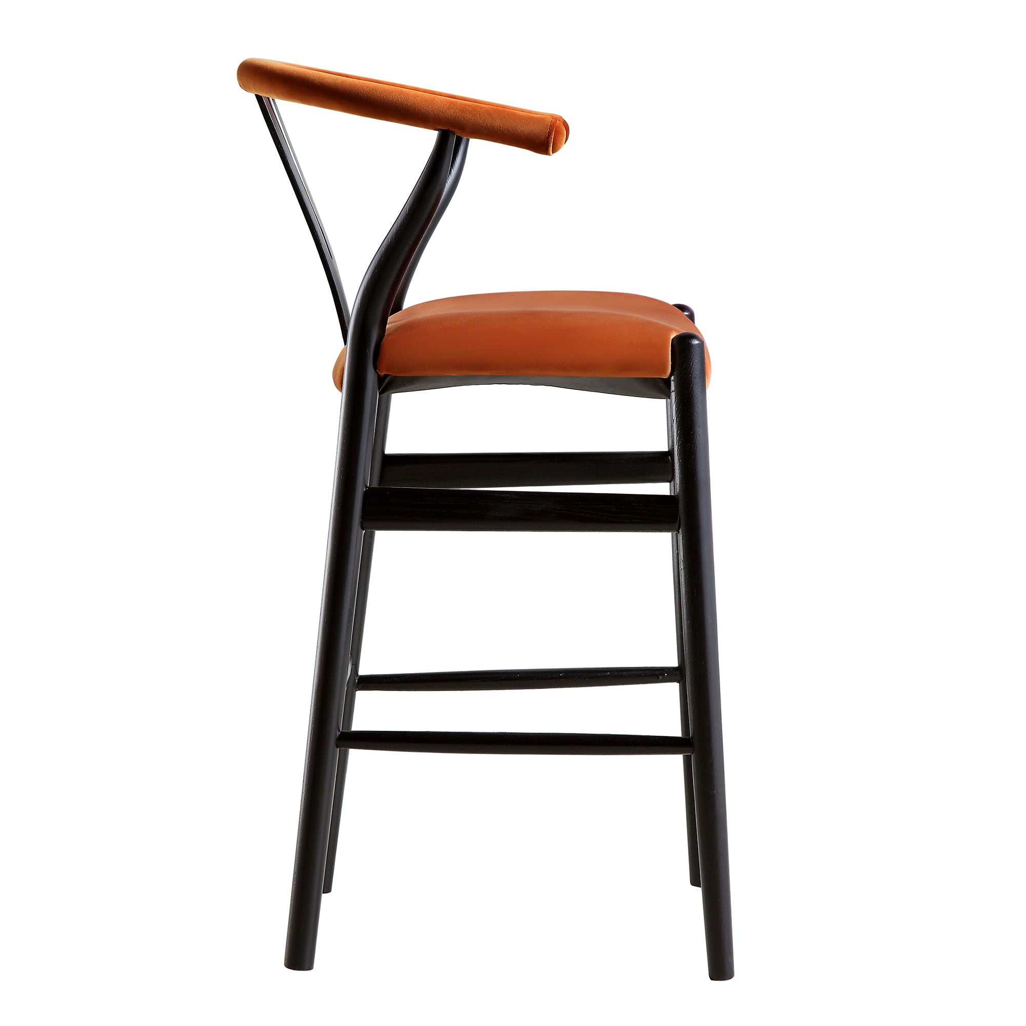 Hansel Upholstered Wishbone Counter Stool, Rust Velvet and Black Frame