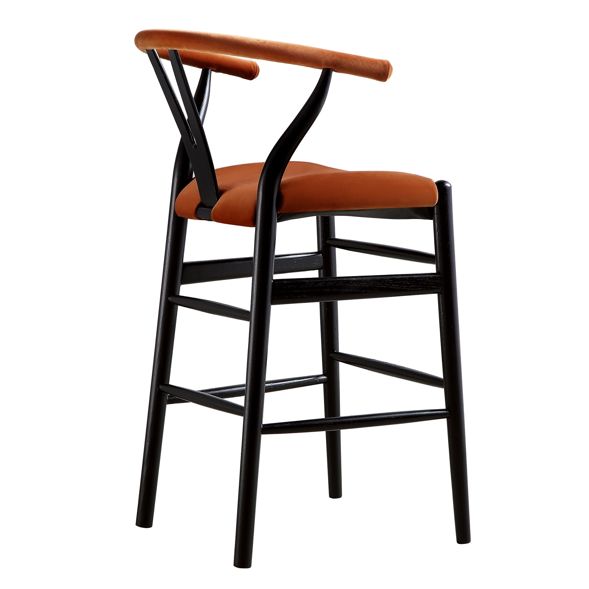 Hansel Upholstered Wishbone Counter Stool, Rust Velvet and Black Frame