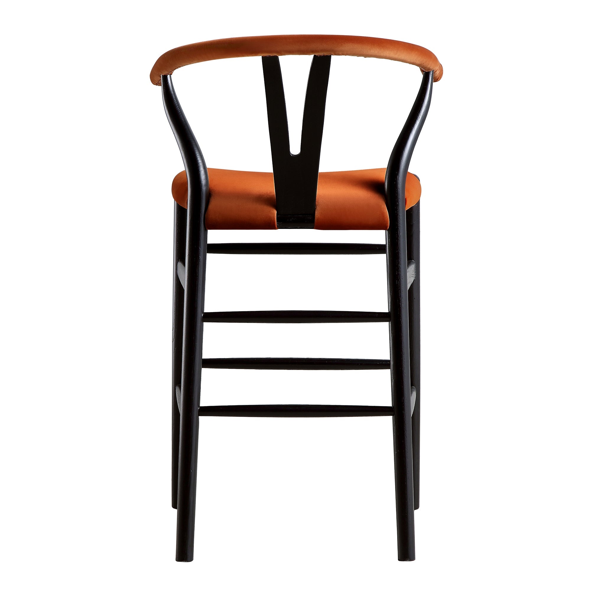 Hansel Upholstered Wishbone Counter Stool, Rust Velvet and Black Frame