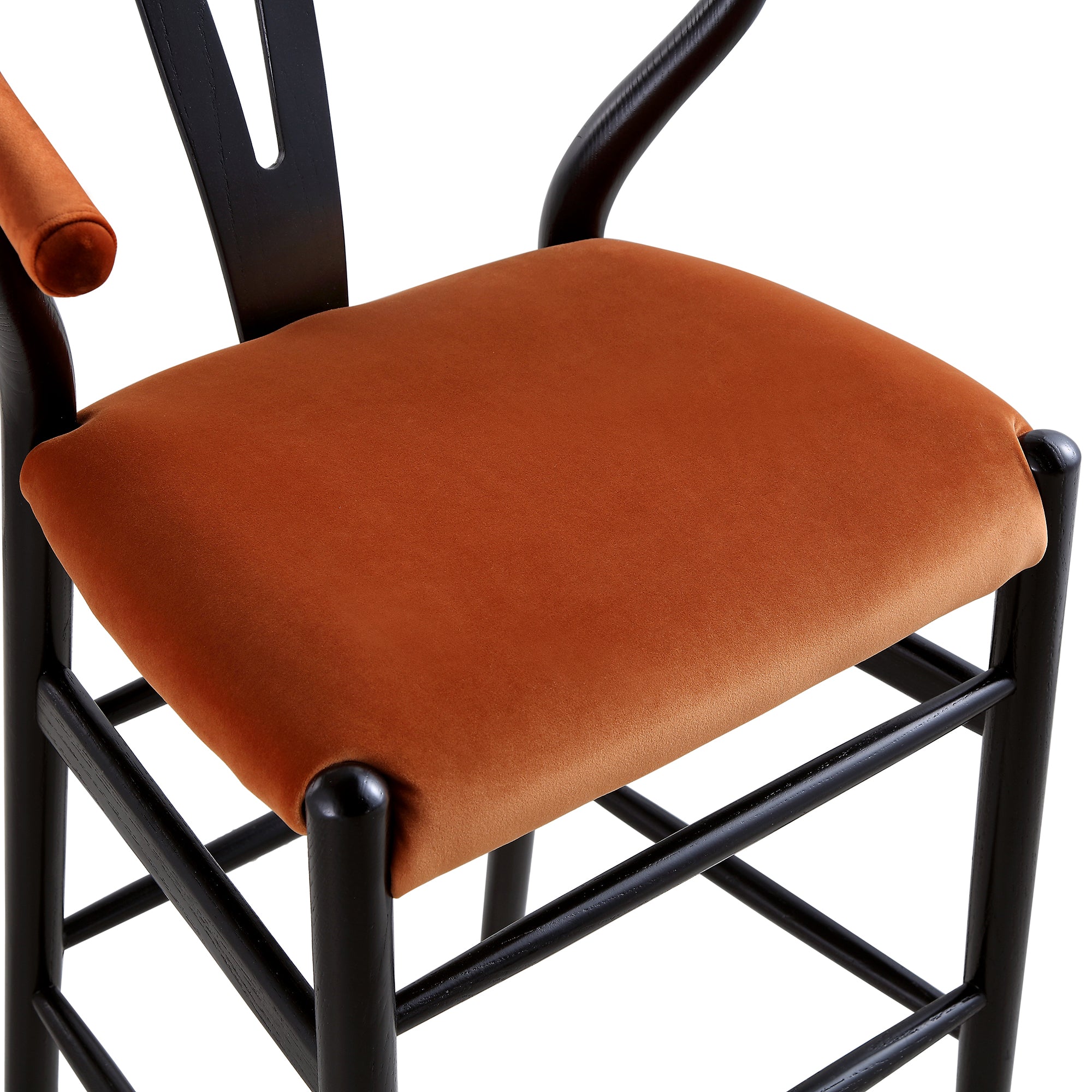 Hansel Upholstered Wishbone Counter Stool, Rust Velvet and Black Frame