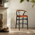 Hansel Upholstered Wishbone Counter Stool, Rust Velvet and Black Frame