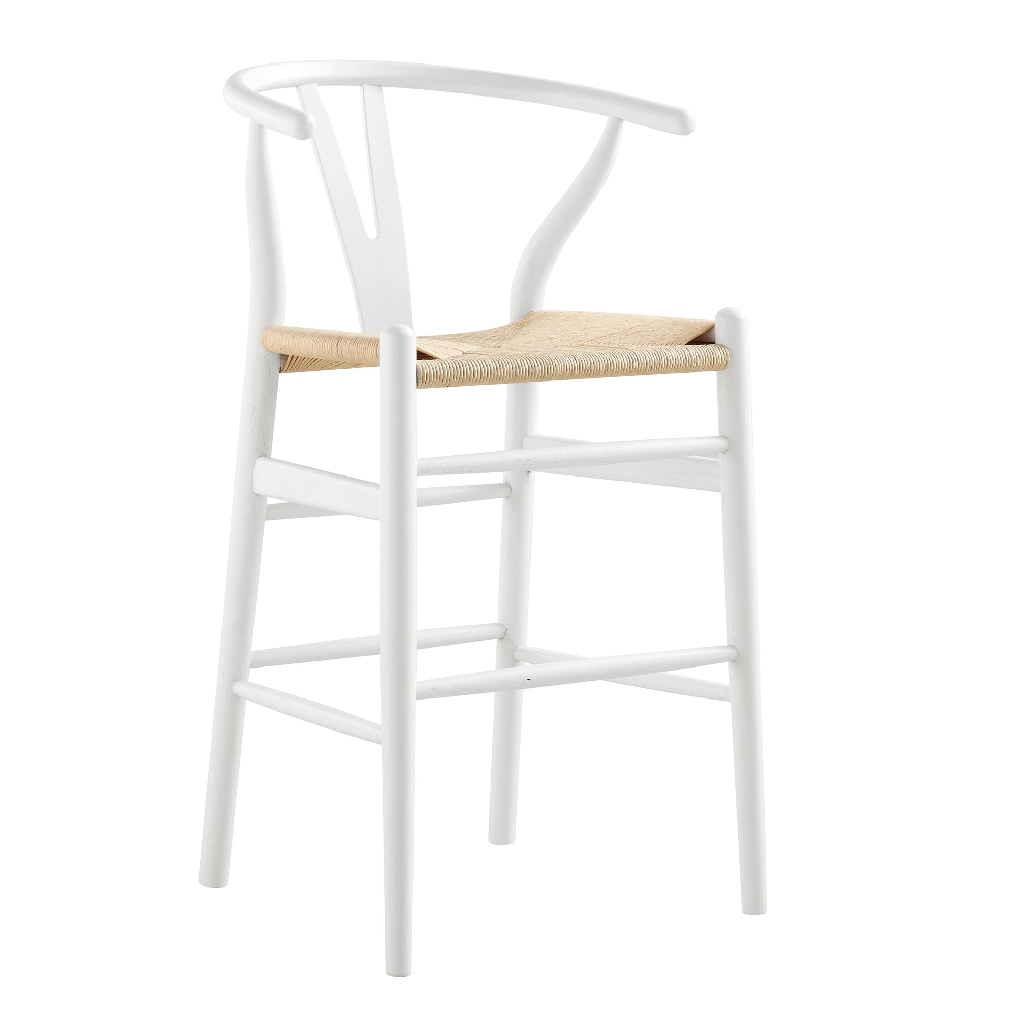 Hansel Wooden Natural Weave Wishbone Counter Stool, White Frame