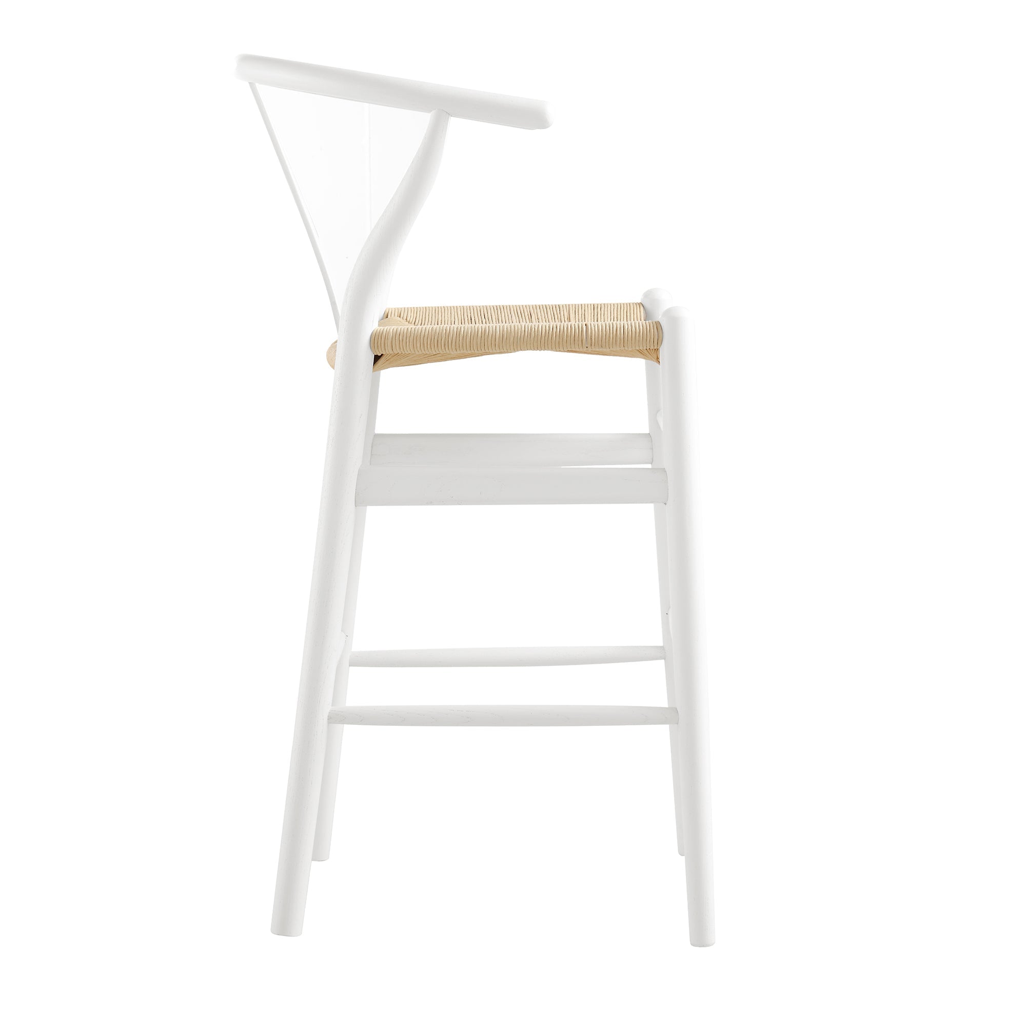 Hansel Wooden Natural Weave Wishbone Counter Stool, White Frame