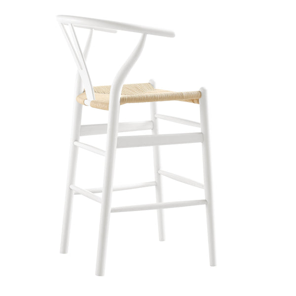 Hansel Wooden Natural Weave Wishbone Counter Stool, White Frame