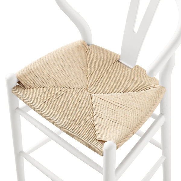 Hansel Wooden Natural Weave Wishbone Counter Stool, White Frame