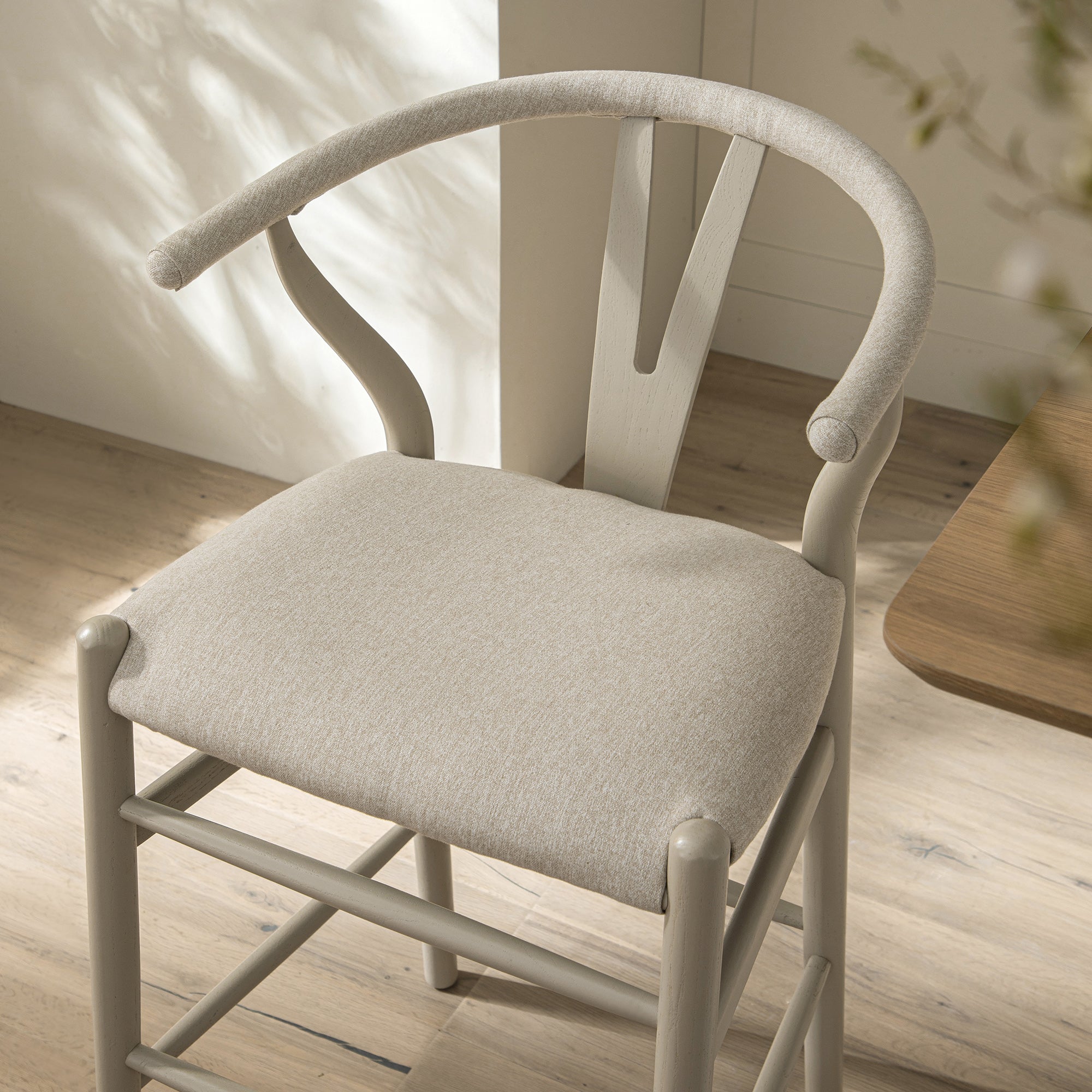 Hansel Counter Stool, Taupe Frame with Oatmeal Fabric Seat