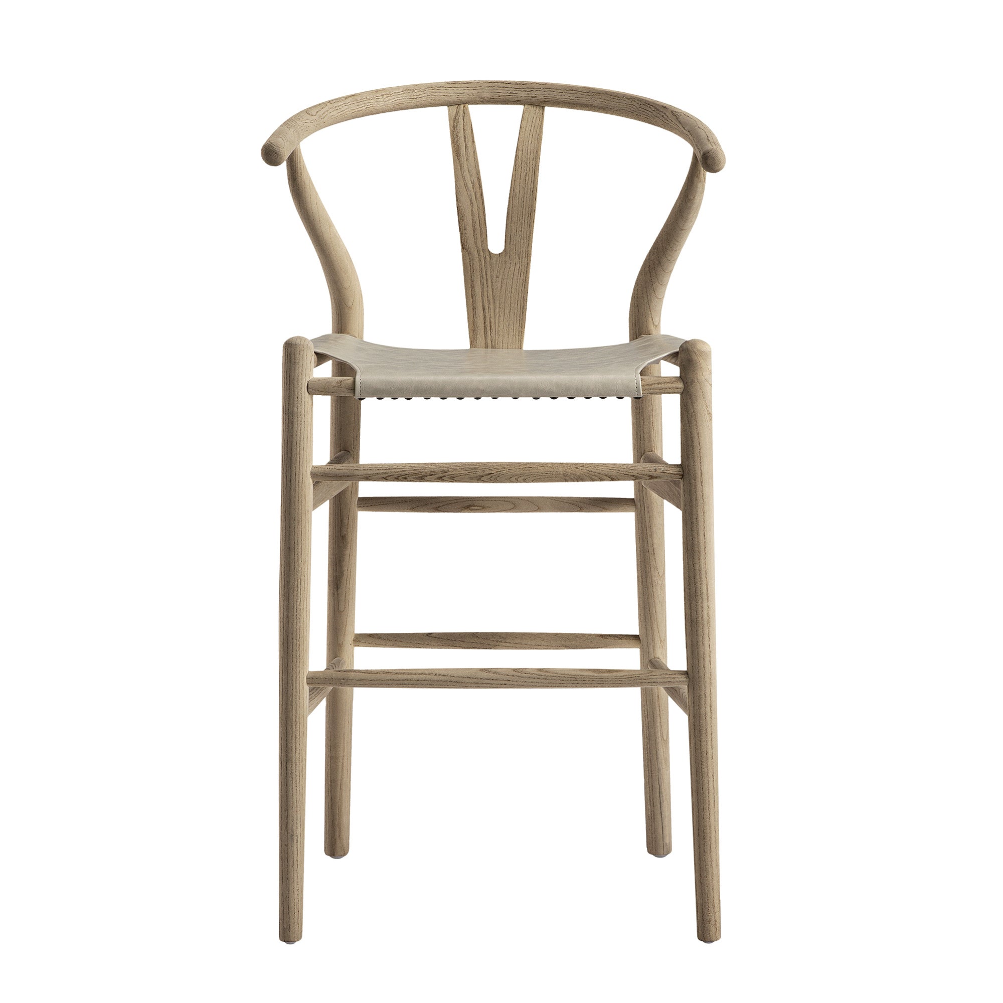 Hansel Counter Stool, Weathered Elm Frame with Light Grey Faux Leather Seat