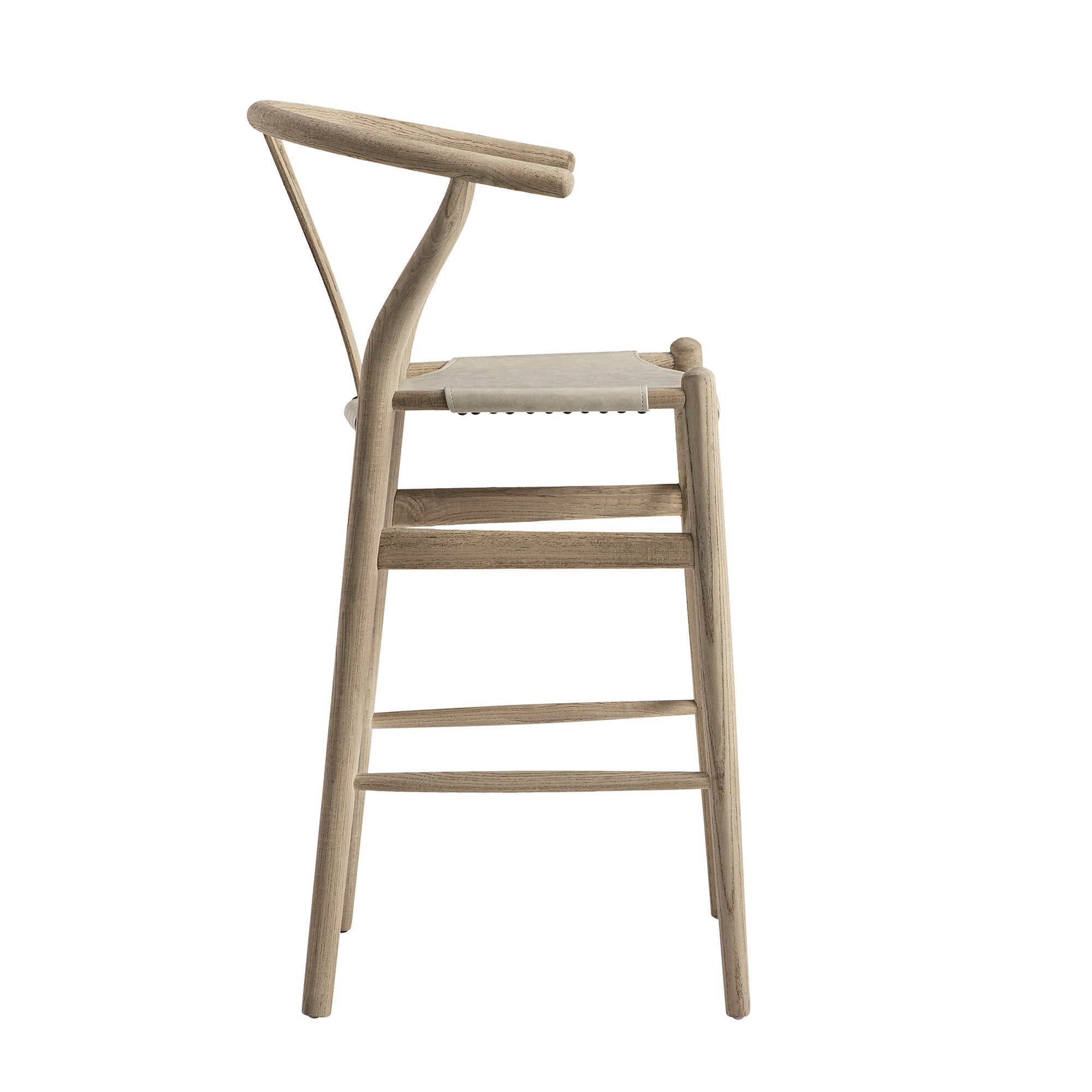 Hansel Counter Stool, Weathered Elm Frame with Light Grey Faux Leather Seat