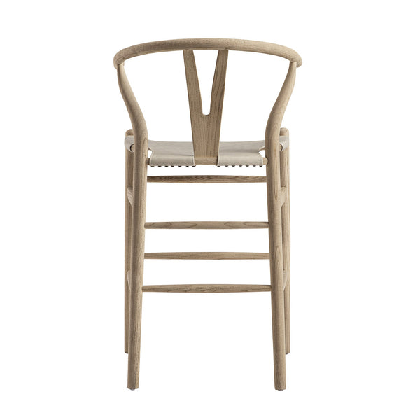 Hansel Counter Stool, Weathered Elm Frame with Light Grey Faux Leather Seat