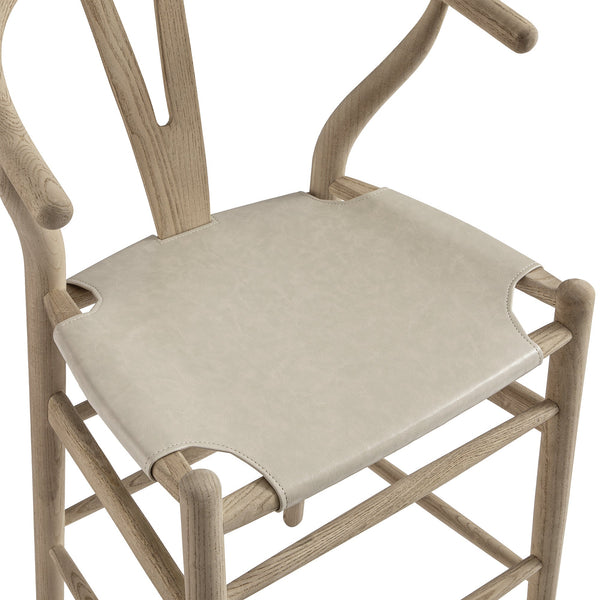 Hansel Counter Stool, Weathered Elm Frame with Light Grey Faux Leather Seat