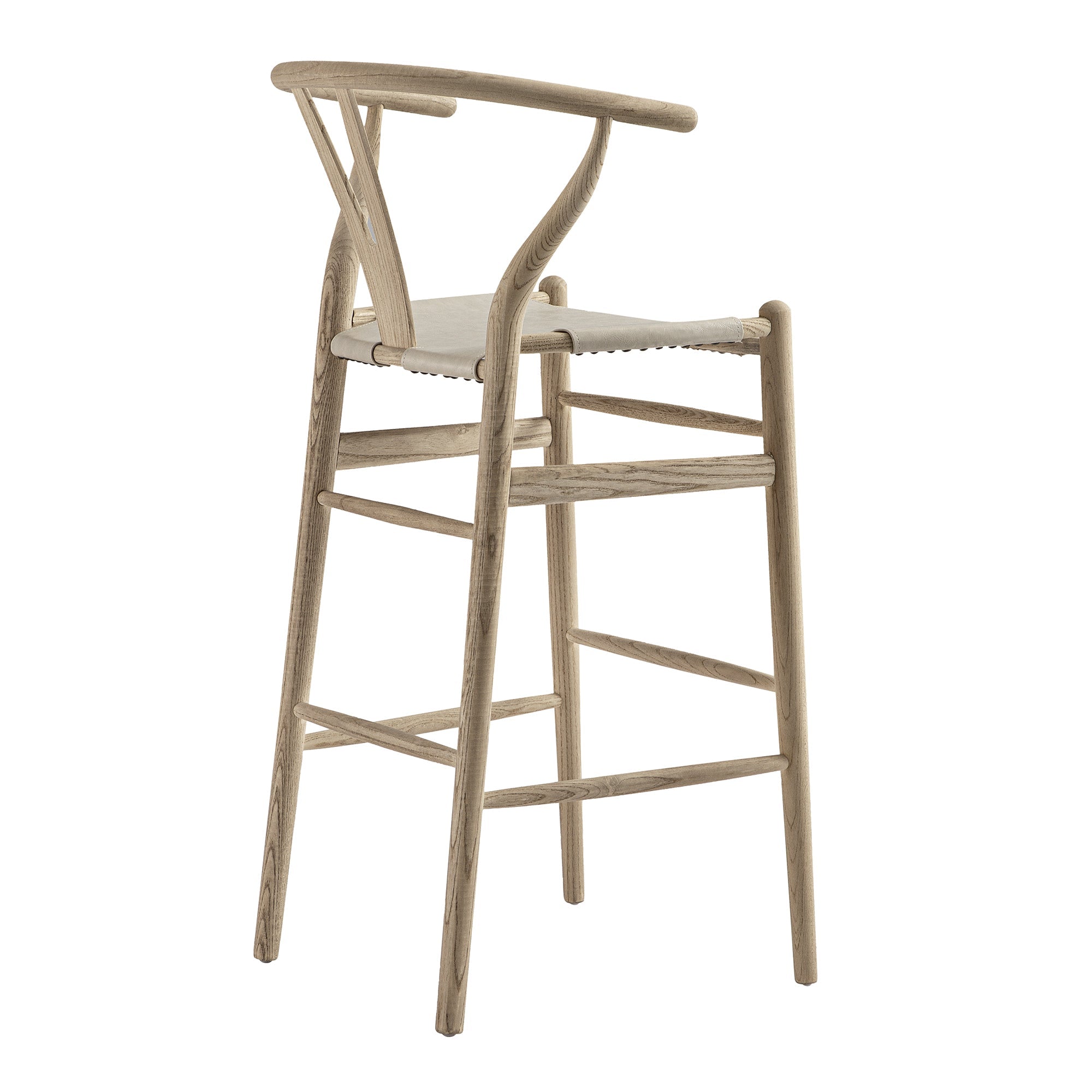 Hansel Bar Stool, Weathered Elm Frame with Light Grey Faux Leather Seat