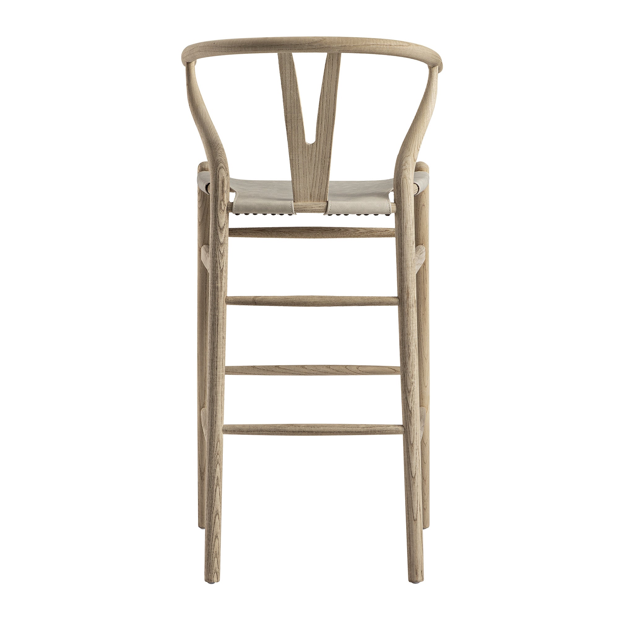 Hansel Bar Stool, Weathered Elm Frame with Light Grey Faux Leather Seat