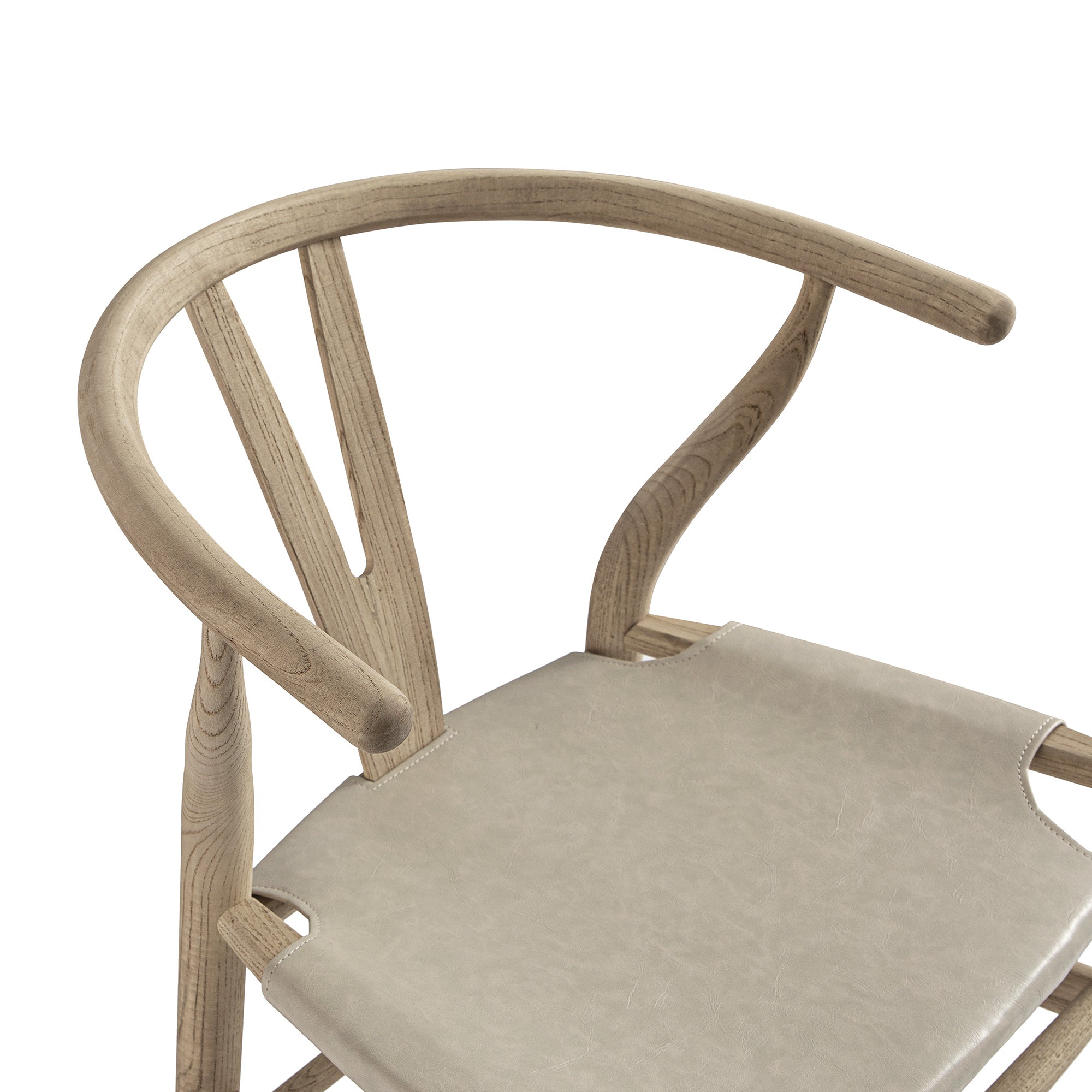 Hansel Bar Stool, Weathered Elm Frame with Light Grey Faux Leather Seat