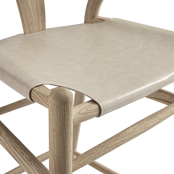 Hansel Bar Stool, Weathered Elm Frame with Light Grey Faux Leather Seat