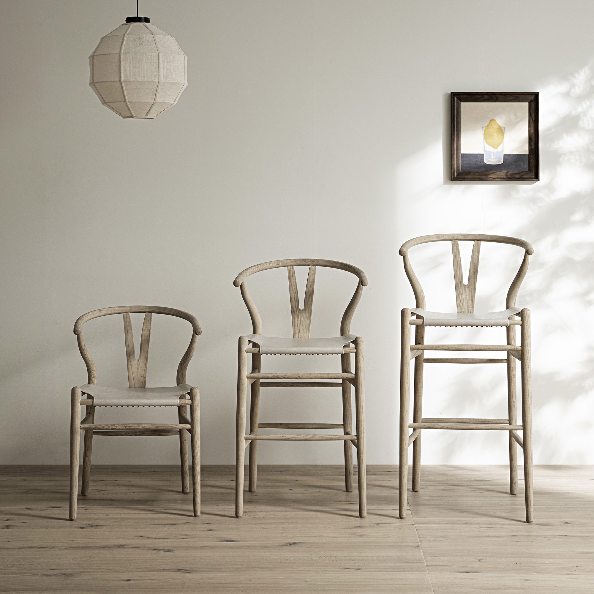 Hansel Bar Stool, Weathered Elm Frame with Light Grey Faux Leather Seat