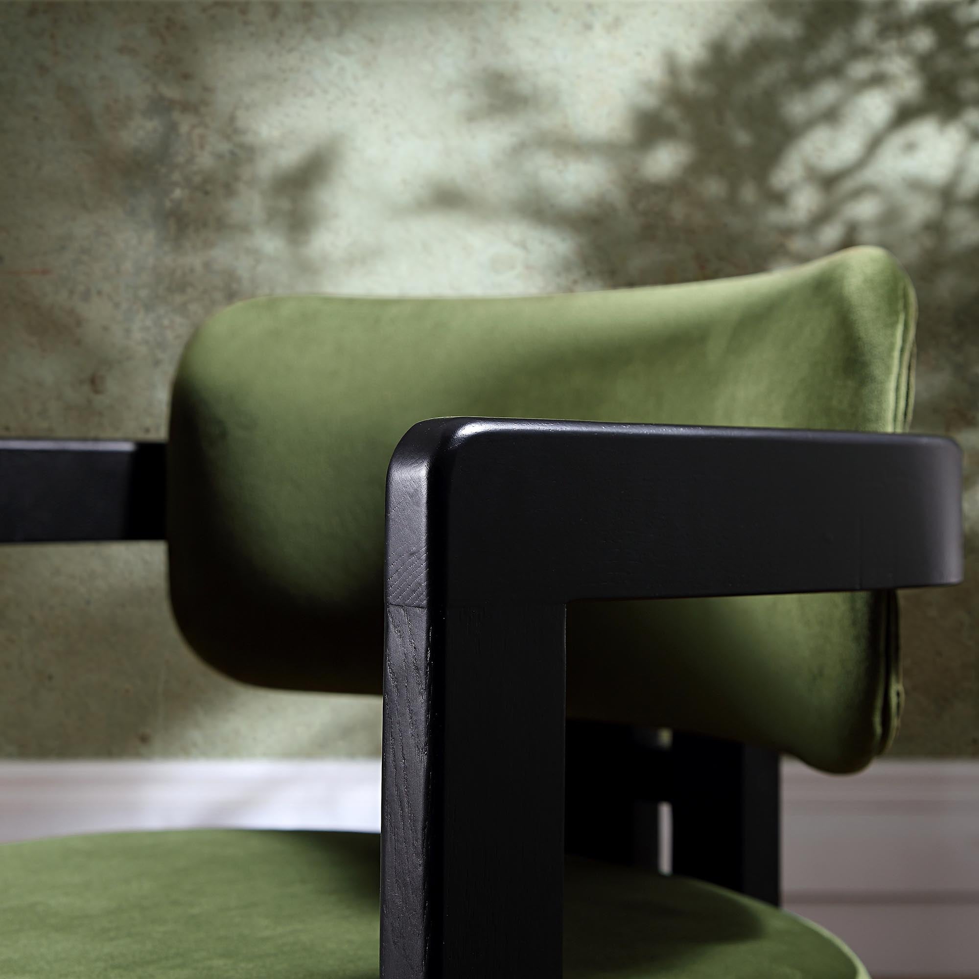 Stanford Curved Black Wood Frame Moss Green Velvet Chair