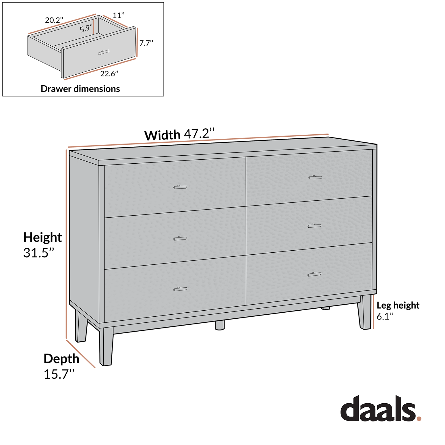 Bianca Chip Carved 6 Drawer Dresser, Sand Beige & Ivory