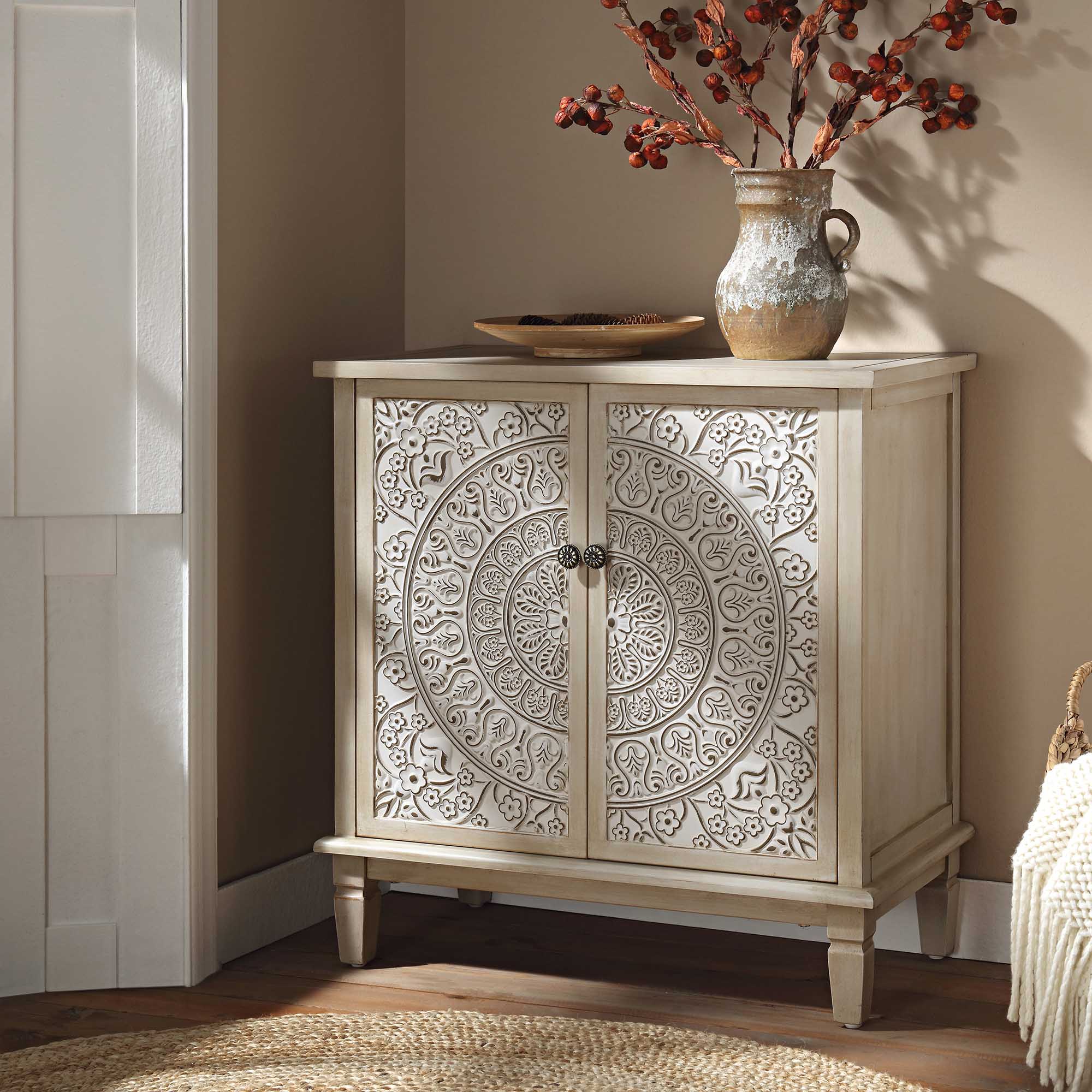 Chantilly Whitewashed Carved Small Sideboard