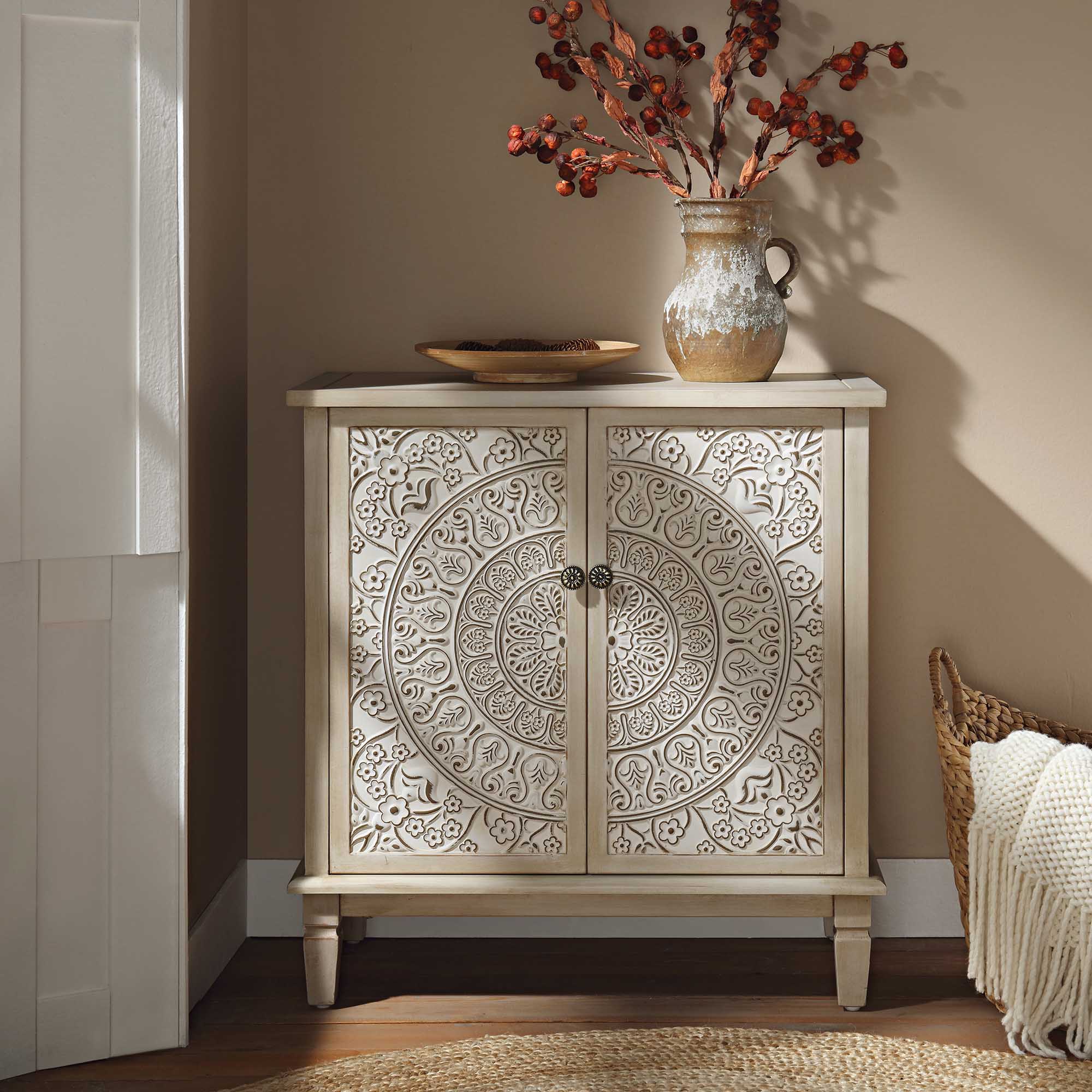 Chantilly Whitewashed Carved Small Sideboard