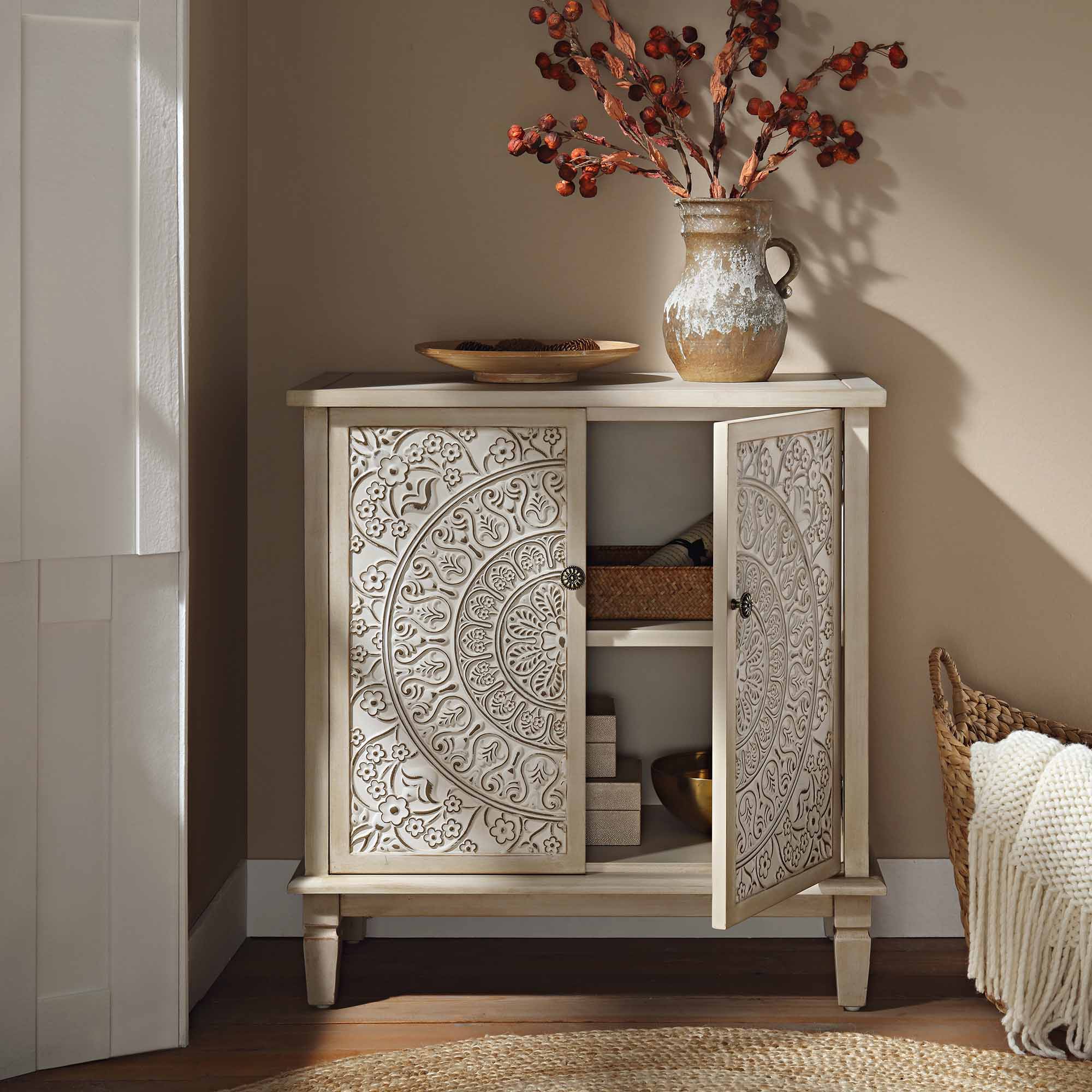 Chantilly Whitewashed Carved Small Sideboard