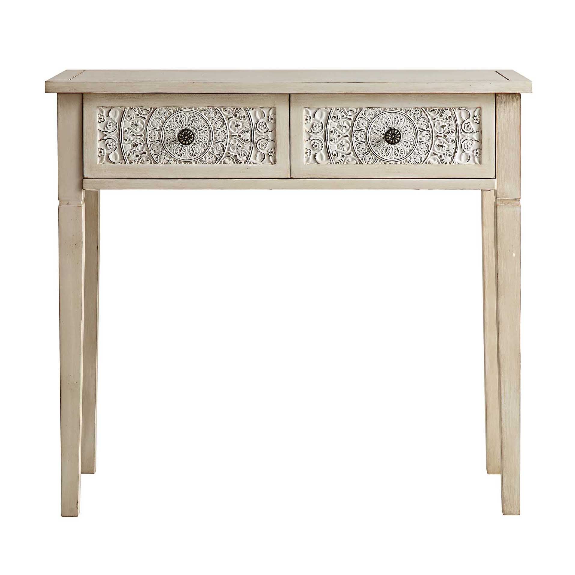 Chantilly Whitewashed Carved Console Table