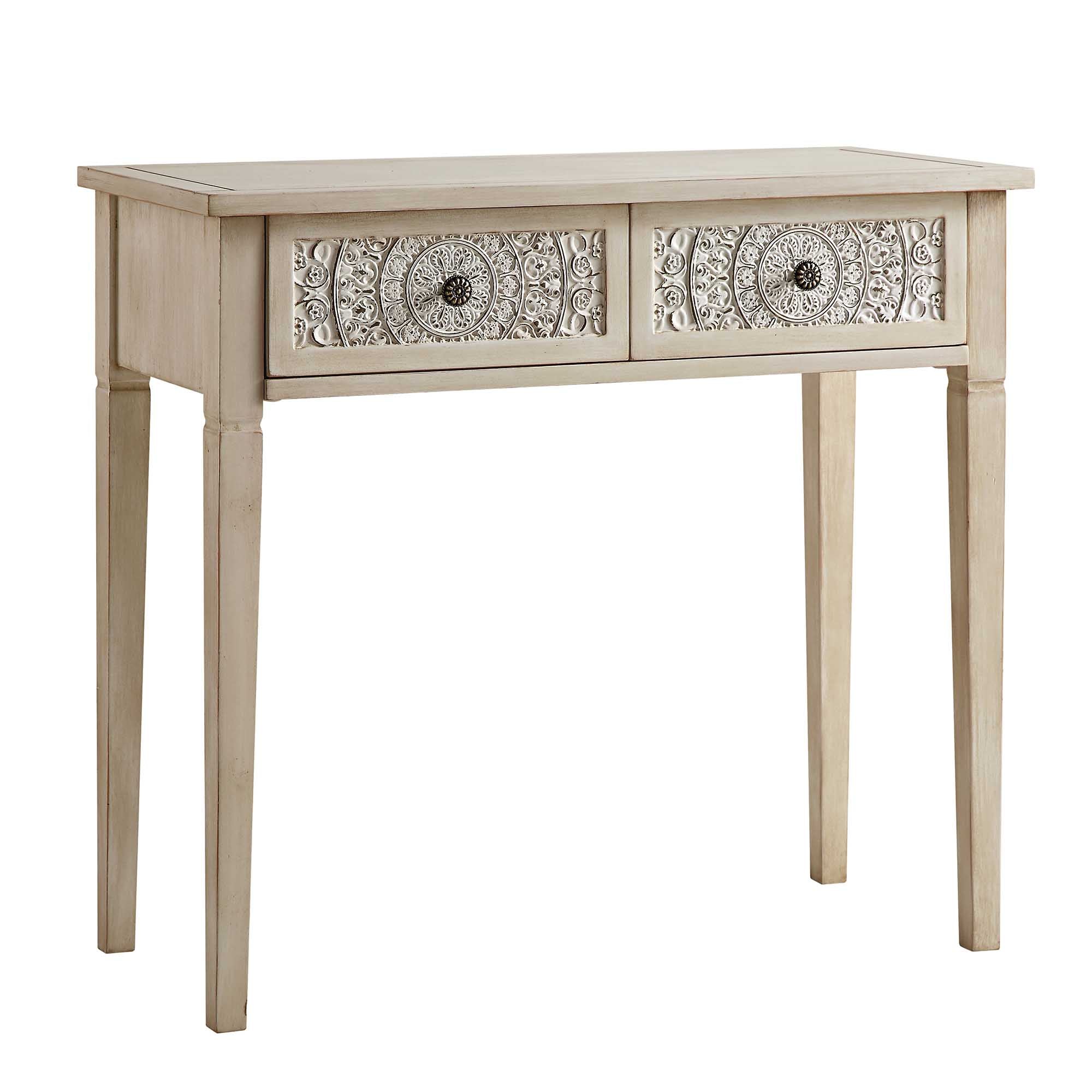 Chantilly Whitewashed Carved Console Table