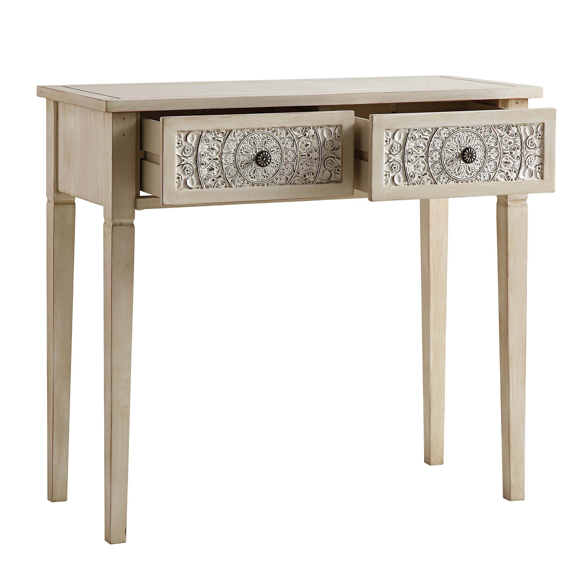 Chantilly Whitewashed Carved Console Table