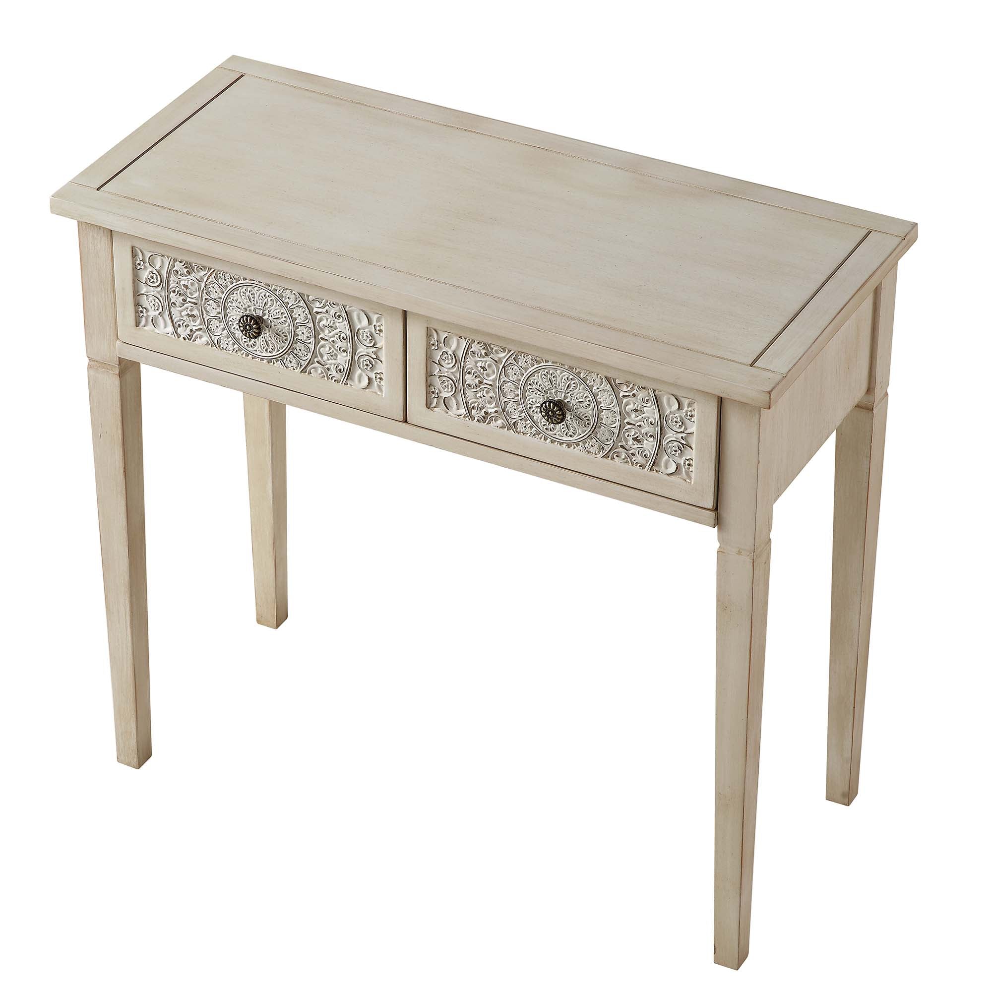 Chantilly Whitewashed Carved Console Table