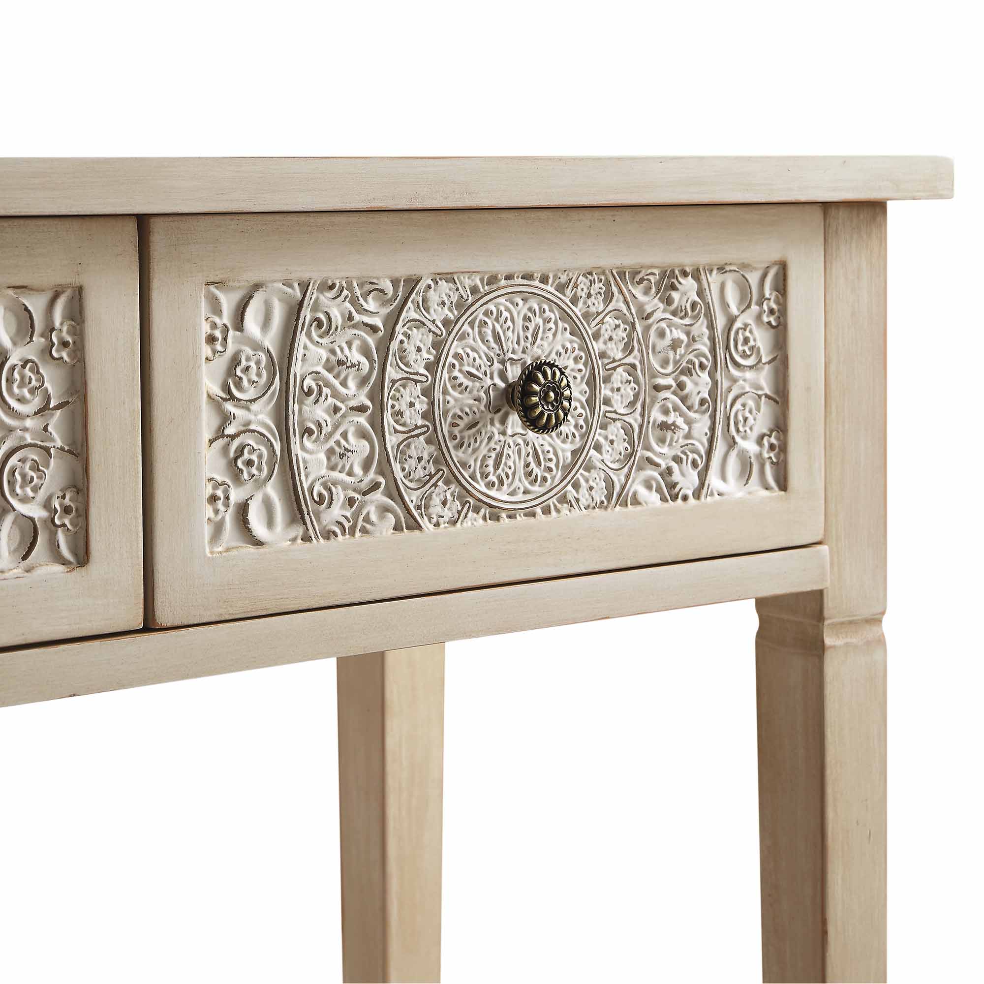 Chantilly Whitewashed Carved Console Table