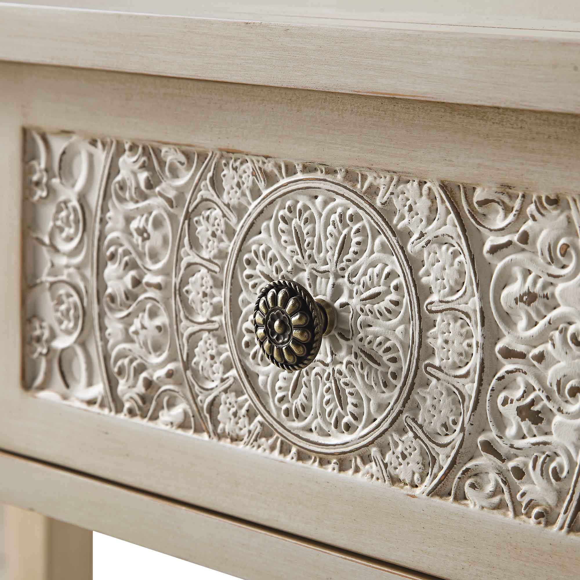 Chantilly Whitewashed Carved Console Table