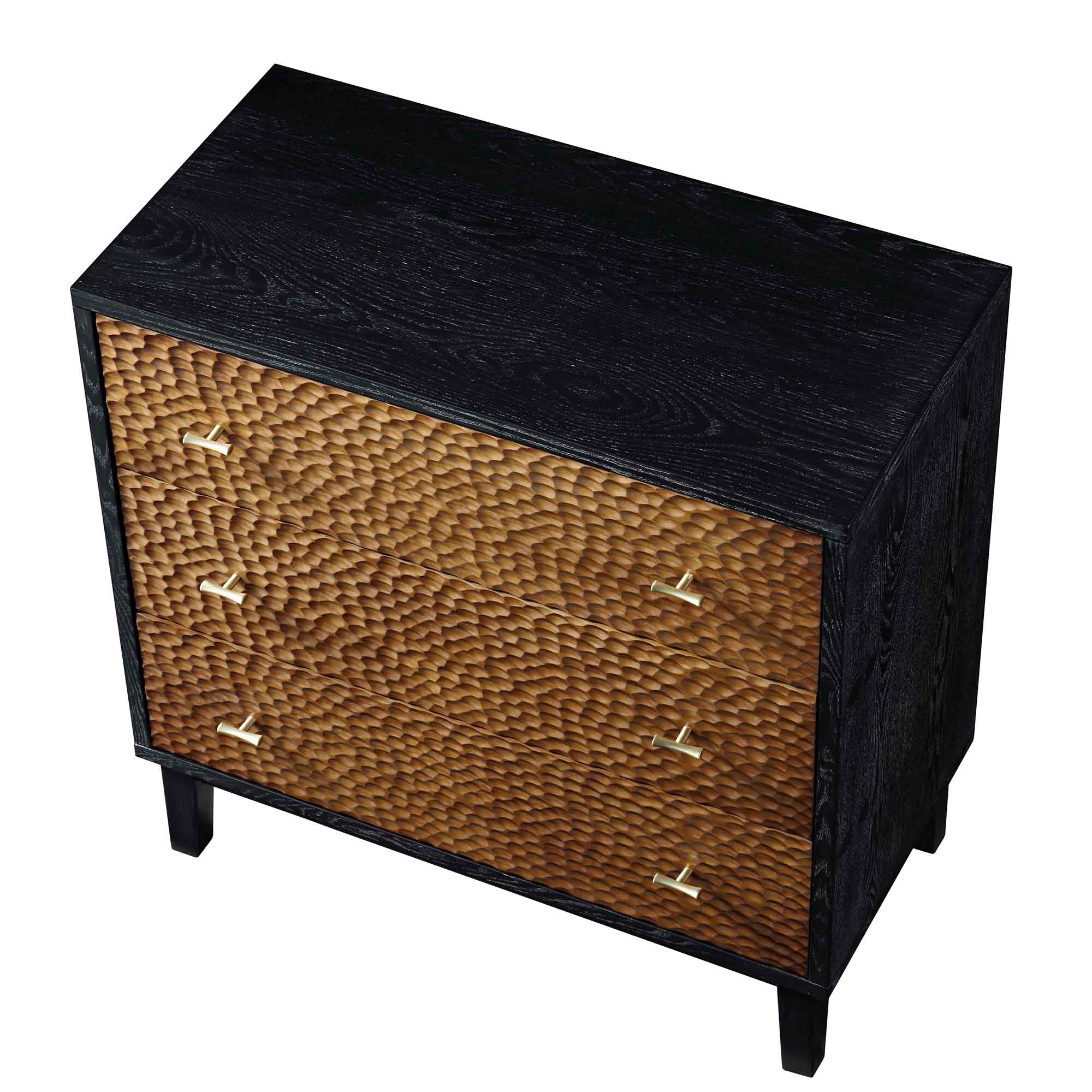 Bianca Chip Carved 3 Drawer Dresser, Antique Bronze & Black