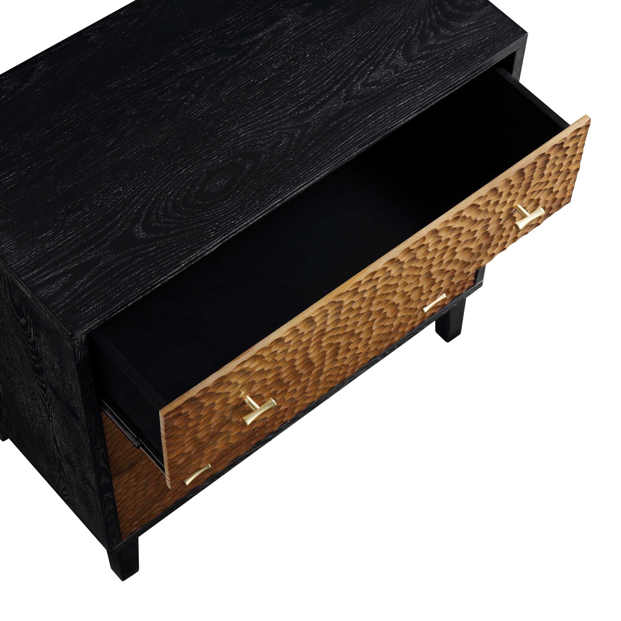 Bianca Chip Carved 3 Drawer Dresser, Antique Bronze & Black