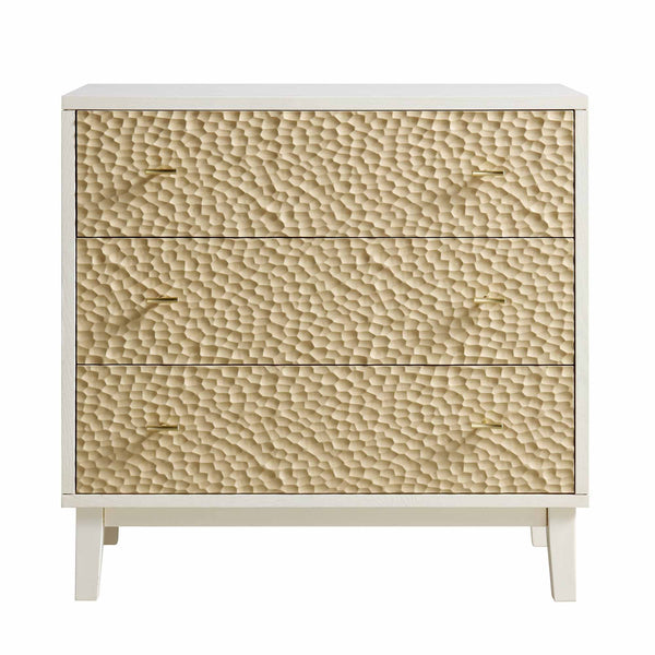 Bianca Chip Carved 3 Drawer Dresser, Sand Beige & Ivory