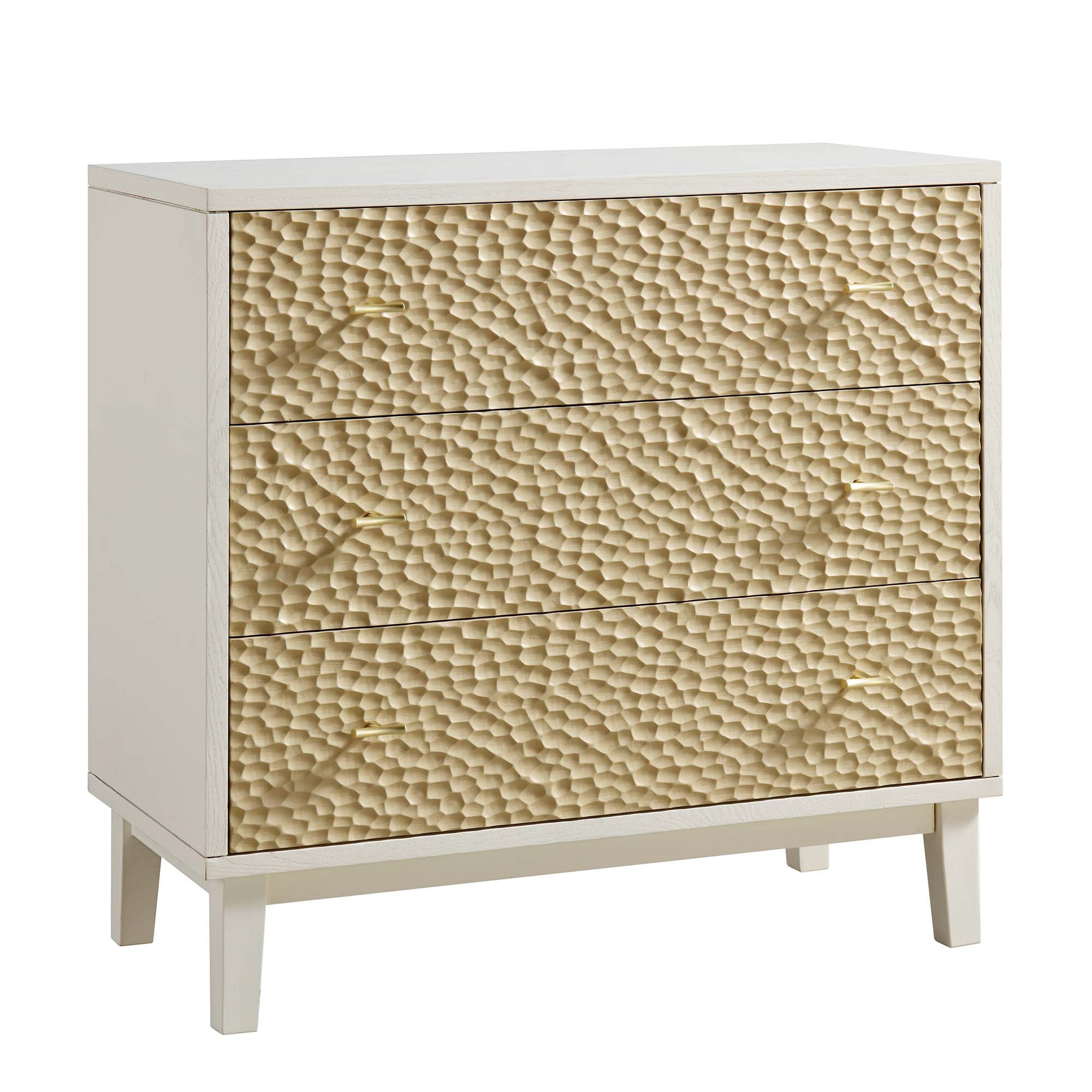 Bianca Chip Carved 3 Drawer Dresser, Sand Beige & Ivory