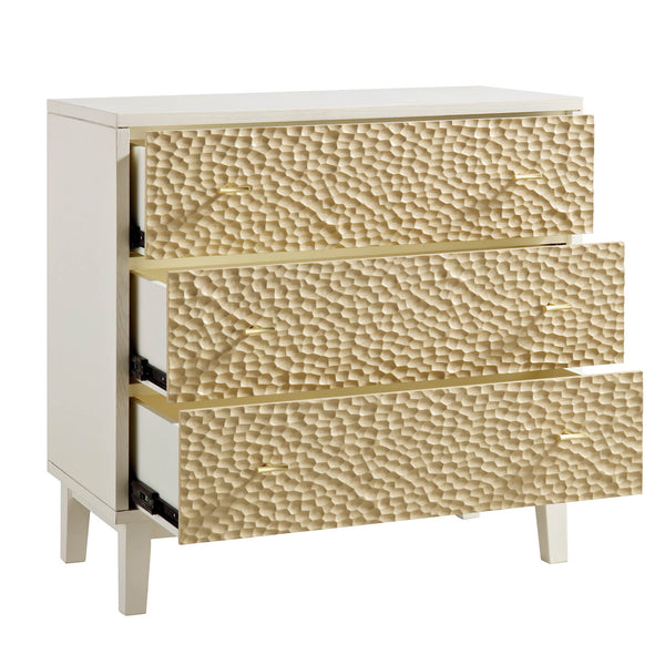 Bianca Chip Carved 3 Drawer Dresser, Sand Beige & Ivory