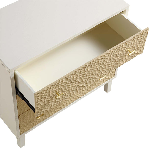 Bianca Chip Carved 3 Drawer Dresser, Sand Beige & Ivory