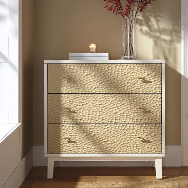 Bianca Chip Carved 3 Drawer Dresser, Sand Beige & Ivory