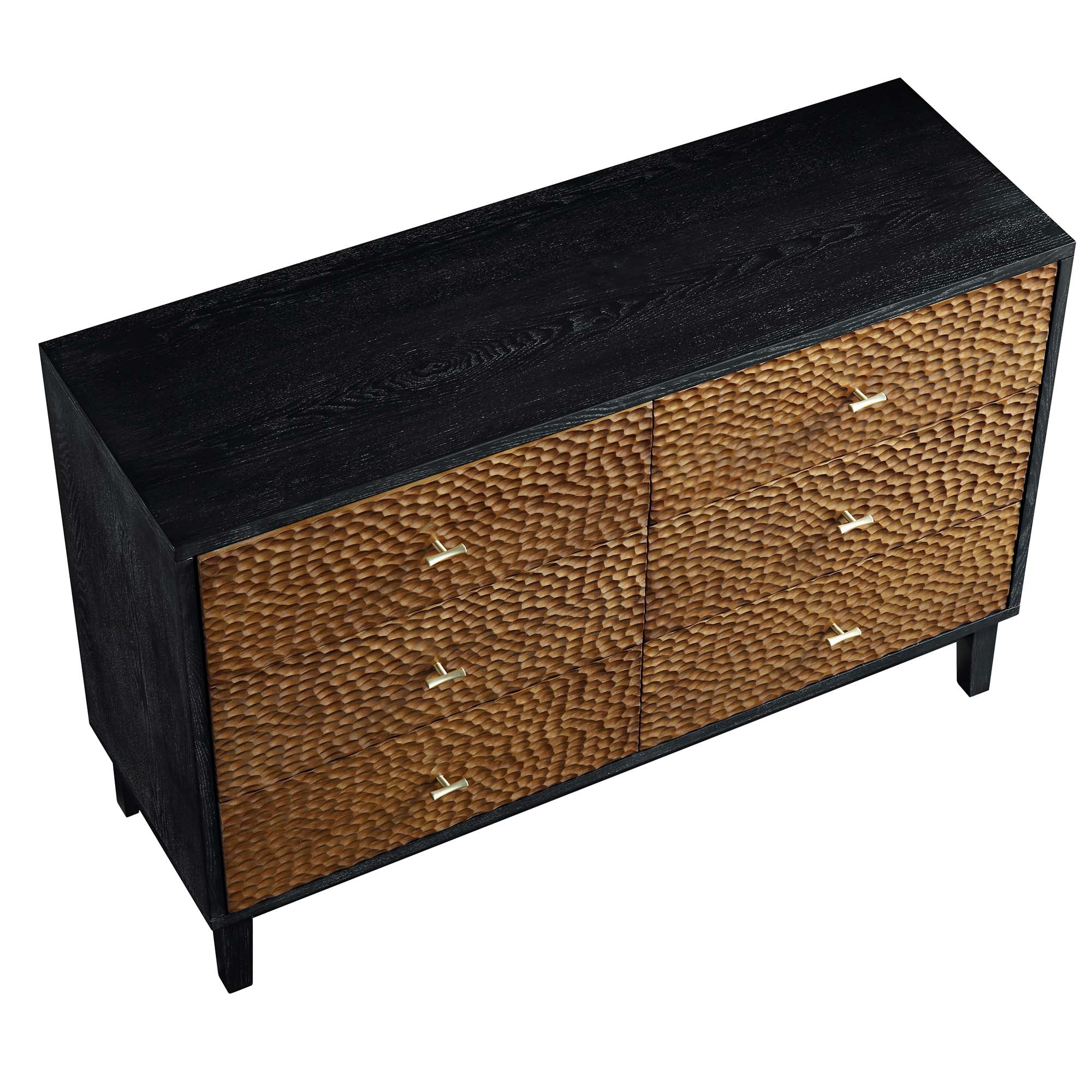 Bianca Chip Carved 6 Drawer Dresser, Antique Bronze & Black