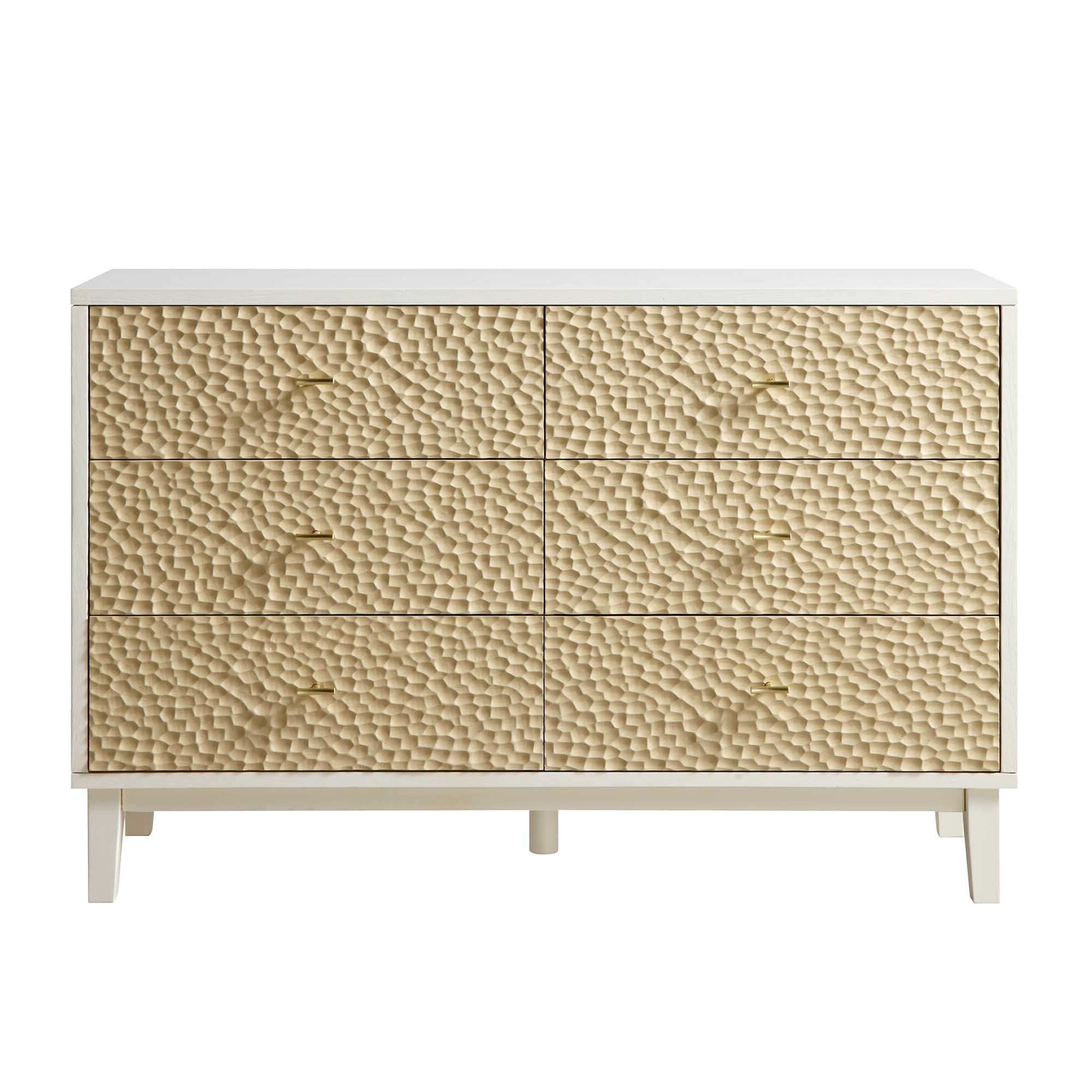 Bianca Chip Carved 6 Drawer Dresser, Sand Beige & Ivory