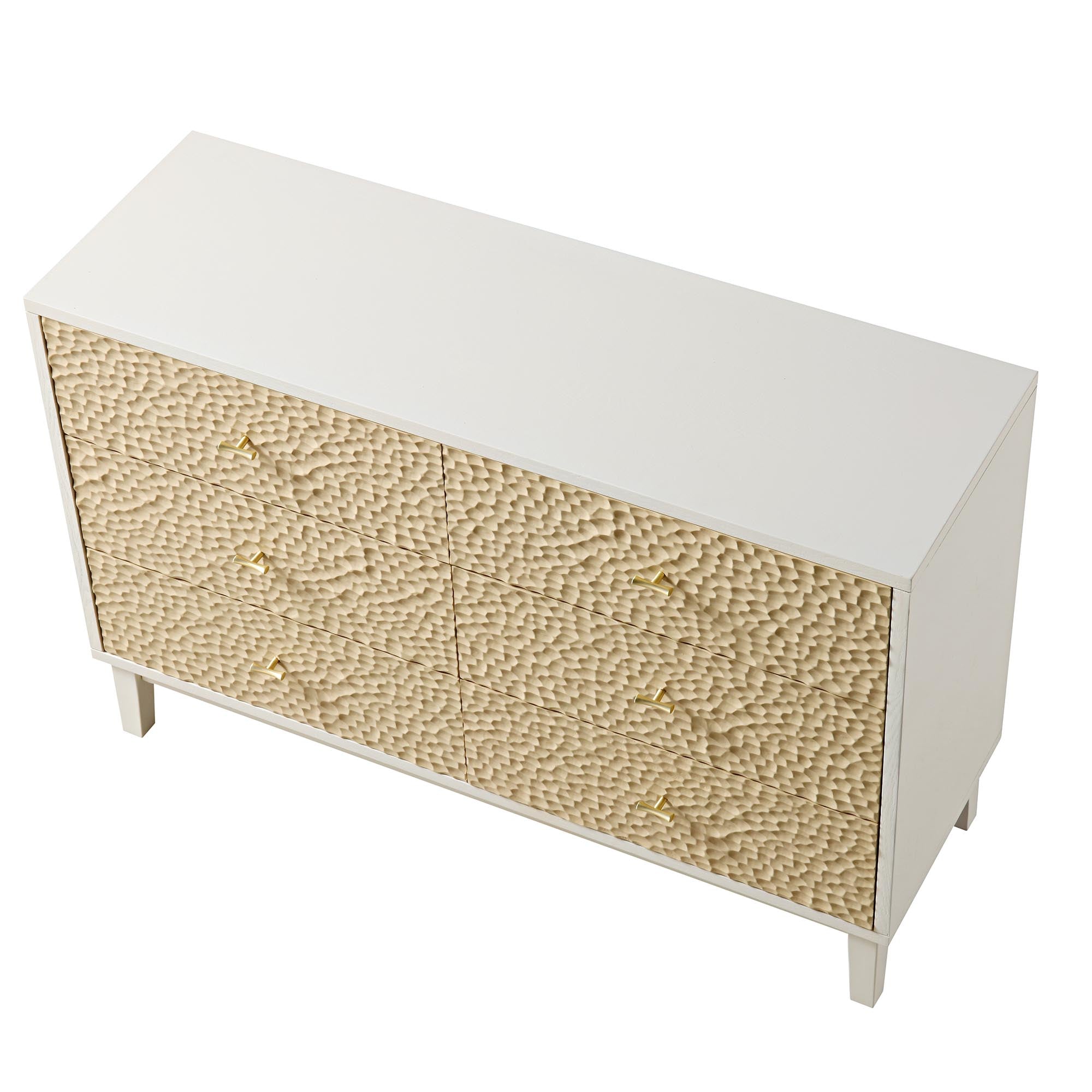 Bianca Chip Carved 6 Drawer Dresser, Sand Beige & Ivory